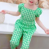여아 아동 여름 반팔 퍼프 긴바지 상하복