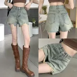 데미지 데님 반바지 중청 숏팬츠 Y2K 캐주얼 청바지