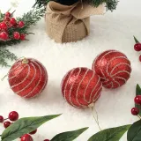 루비레드 글리터 장식볼 3p(8cm) (반짝회오리)