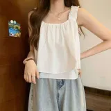 주름 숄더 크롭 민소매 블라우스 2color 여성 나시 쉬폰