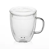 바오 뚜껑 유리컵(430ml) 이중유리 머그컵