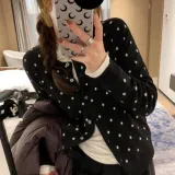 도트 가디건 라운드넥 단추 루즈핏 여성 간절기 니트