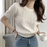 꽈배기 니트 반팔 여름 여성 데일리 상의
