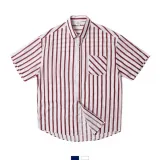 남자 세로 스트라이프 반팔셔츠 여름 와인 네이비 루즈핏 오버핏 데일리 캐주얼 남성 남방