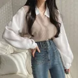 레이어드 밀크카라 셔츠 조끼