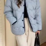여성 누빔 패딩 점퍼 배색 포인트