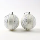 실버화이트 글리터 장식볼 2p(10cm) (다이아체크)