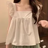 스퀘어넥 프릴 민소매 플라워 귀여운 블라우스 데일리룩 하객룩