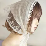 다용도 삼각형 레이스 두건 스카프 기도 두건 성당 끈 삼각 아이보리 넥스카프 머리띠 헤어 머리띠 기도