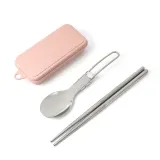 하이캠핑 접이식수저 2세트 백패킹숟가락 젓가락 핑크