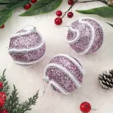 샤인퍼플 글리터 장식볼 3p(8cm) (로프회오리)