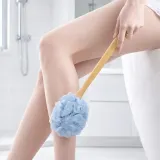우드 손잡이 샤워볼 목욕 롱핸들 바디브러쉬 블루