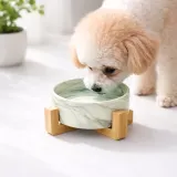 반려동물 우드받침 도자기식기 강아지고양이 위생그릇