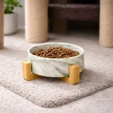 반려동물 우드받침 도자기식기 강아지고양이 위생그릇