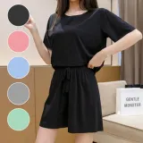 여자 홈웨어 스판 밴딩 반팔 반바지 상하의 셋업