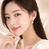 오벌 큐빅 실버 후크 귀걸이 악세사리