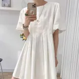 주름 반팔 원피스 뒷지퍼 소매 페미닌룩 데일리룩