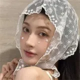 레이스 여성 두건 스카프 꽃무늬 삼각 두건 스카프 야외용 데일리