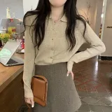 여성 가디건 골드버튼 5컬러 카라 니트 아우터