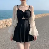 여자 휴양지 체형커버 모노키니 원피스 수영복 가디건 스윔웨어 2종세트 긴팔 크롭티