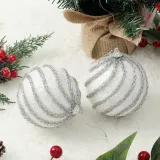 실버화이트 글리터 장식볼 2p(10cm) (샤이닝캐슬)