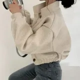 크롭 코트 모직 울 자켓 여성 겨울 아우터 포켓 점퍼