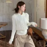 카라 니트 꽈배기 버튼 시보리 루즈핏 긴팔 상의 LL