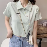 셔츠 여성 여름 외출 세미 크롭 코디 컬러 단추