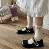 플라워 도트 프릴 중목양말 3color DK-0651