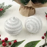 실버화이트 글리터 장식볼 2p(10cm) (가로꽈배기)