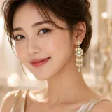 플라워 큐빅 롱드롭 골드 귀걸이 악세사리