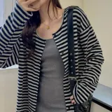 롱 가디건 루즈핏 버튼 스트라이프 긴팔 간절기 아우터