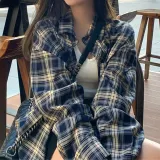네이비 베이지 체크셔츠 아우터 블라우스 데일리 남방 여성셔츠 여자 깅엄