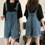 데님 멜빵바지 청 오버롤 반바지 멜빵 데님팬츠 숏팬츠