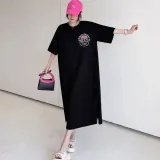 홈웨어 롱 원피스 반팔 프린팅 루즈핏 여름 드레스