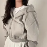 후드집업 여성 크롭 자켓 피치기모 베이직 아우터 짧은 후드티