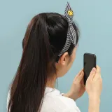 [엔젤슈슈] 스마일 자수 스트라이프 헤어밴드 화이트
