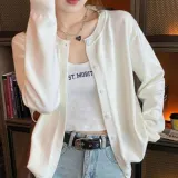 여성 가디건 루즈핏 니트 크루넥 단추 가을 아우터