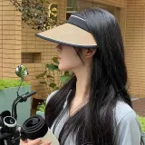 썸머모자 여성선캡 바캉스모자 접는모자 베이지 해변밀짚모자