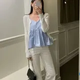 프릴 블라우스 끈나시 뷔스티에 나시티 여성 홈웨어 탑