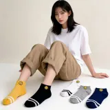 스마일 자수 발목 양말 데일리 등교 운동 등산 나들이 10세트