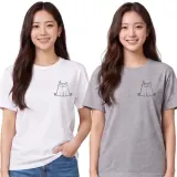 두들캣 20수 면 면반팔티 반팔티셔츠 라운드 순면 프린트 커플 단체 티 그래픽 오버핏