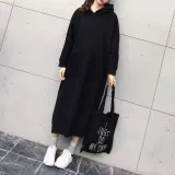 간절기 루즈핏 캐주얼 후드 기모 롱 원피스 여성 여자 긴팔 홈웨어 겨울 실내복