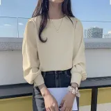 여성 퍼프소매 라운드넥 아이보리 실크블라우스 오피스룩 긴팔 셔츠블라우스