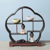 매화 찻잔 다관 장식장원목 미니선반