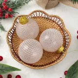시스루 레이스 장식볼 3p(8cm) (샴페인골드네트)