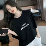 2컬러 영문 레터링 여성 심플 라운드 반팔티