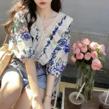 린넨 블라우스 프릴 셔츠 마 셔츠 여름 데일리 상의