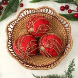 루비레드 글리터 장식볼 3p(8cm) (물결회오리)