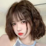 물결펌 단발머리 통가발(브라운)